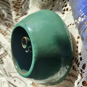 Vintage Green Glazed Crackle Rim 3 Hole Flower Frog